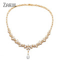 ZAKOL Luxury Exquisite Marquise Cut Cubic Zircon Leaf Adjustable Chain Necklaces For Women Fashion Bridal Wedding Party Jewelry