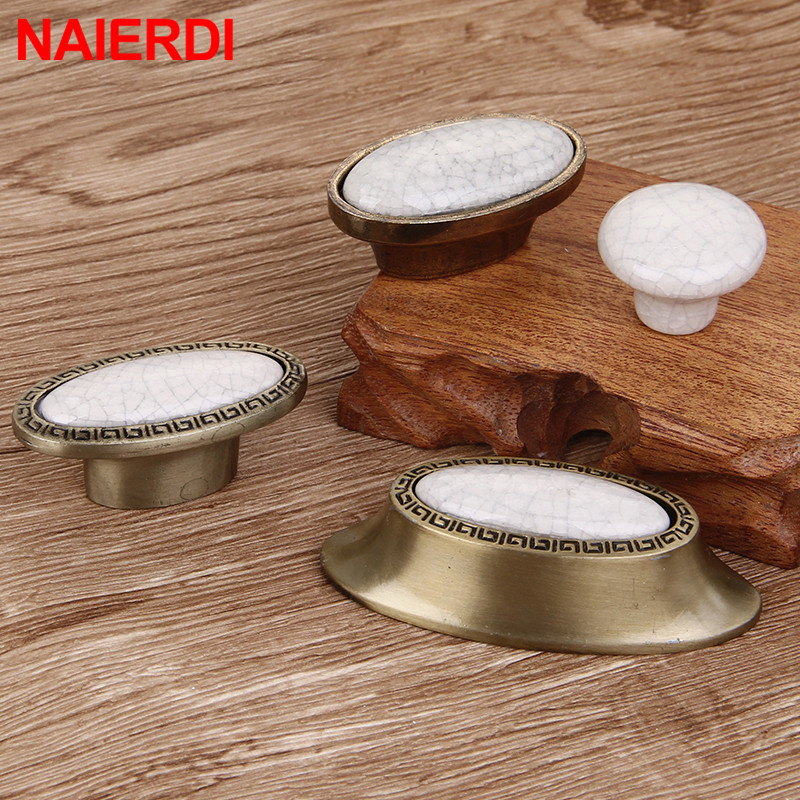 NAIERDI Zinc Alloy Antique Bronze Crack Design Ceramic Cabinet Handles Drawer Knobs Wardrobe Door Handle European Furniture