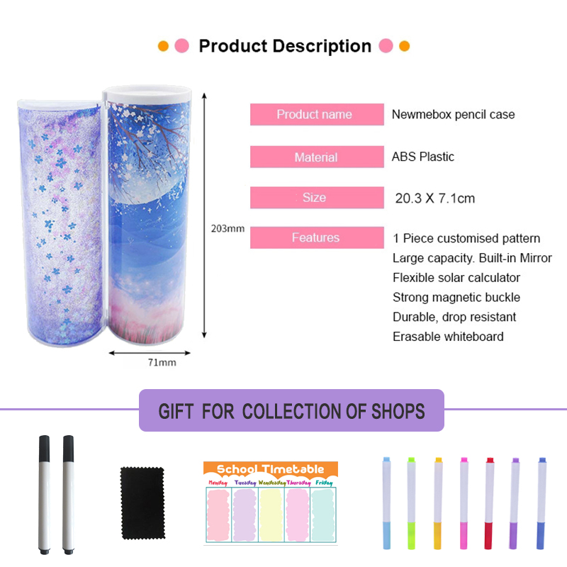 Blue Art Pencil Case Big Kawaii Stationery Box NBX Quicksand Pink Sakura Translucent Creative Multifunction Funny Gift School