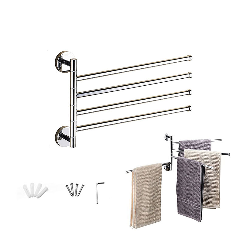 2/3/4 Towel Bars Stainless Steel Rotating Towel Rack Bath Rail Hanger Towel Holder 4 Swivel Bars Bathroom Wall Mounted Organizer