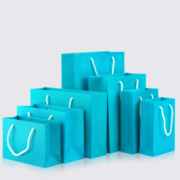 10pcs / blue paper bag holiday gift clothing gift packaging shopping bag belt support printing 1 color simple logo