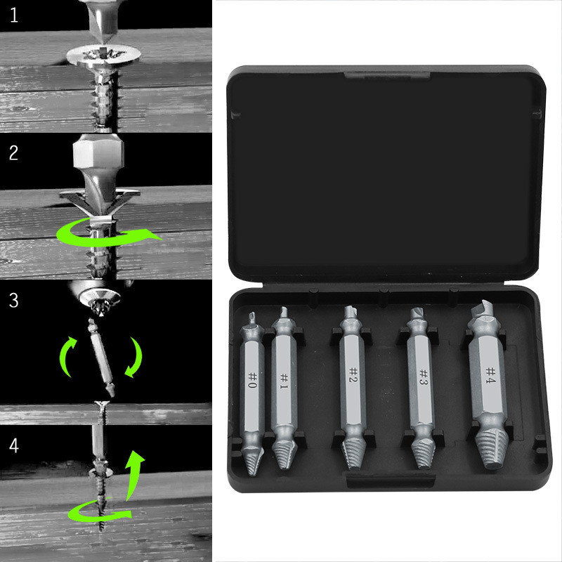 5pcs Damaged Screw Extractor Drill Bits Guide Set Broken Speed Out Easy out Bolt Stud Stripped Screw Extractor Demolition Tools