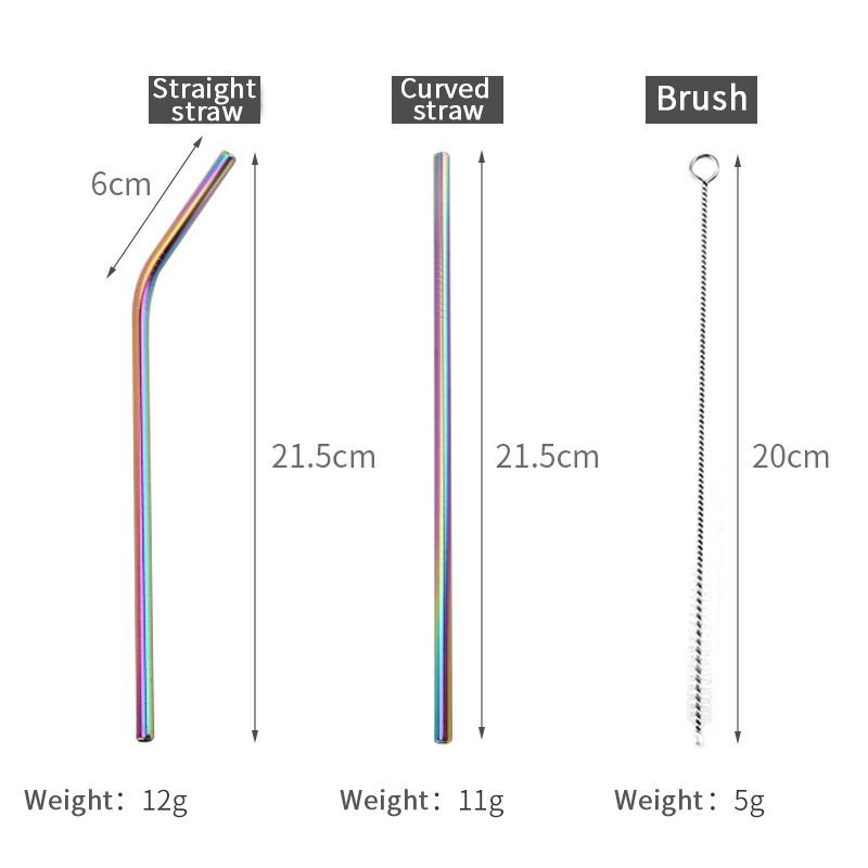 6pcs Metal Reusable 304 Stainless Steel Straws Straight Bent Drinking Mix colors High Quality Eco Friendly For Party Accessory