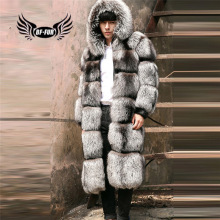 2020 Real Fur Jackets Mens Luxury Silver Fox Fur Outerwear X-Long Oversize Men's Leather Jackets With Hood Real Fur Coat