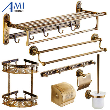 Antique Brushed Carved Aluminum Bathroom Fixture Bath Hardware Set Towel Shelf Towel Bar Paper Holder Cloth Hook AA03 Series