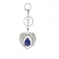 Gemstone Silver Alloy Wing Teardrop Keychain Gemstone Pendant Heart Shape Key Ring for Men Women Anniversary Gift