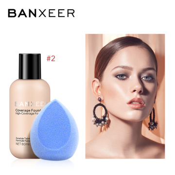 BANXEER Face Makeup Set Foundation+Makeup Soponge Full Coverage Foundation Matte Long Lasting Concealer With Microfiber Fluff
