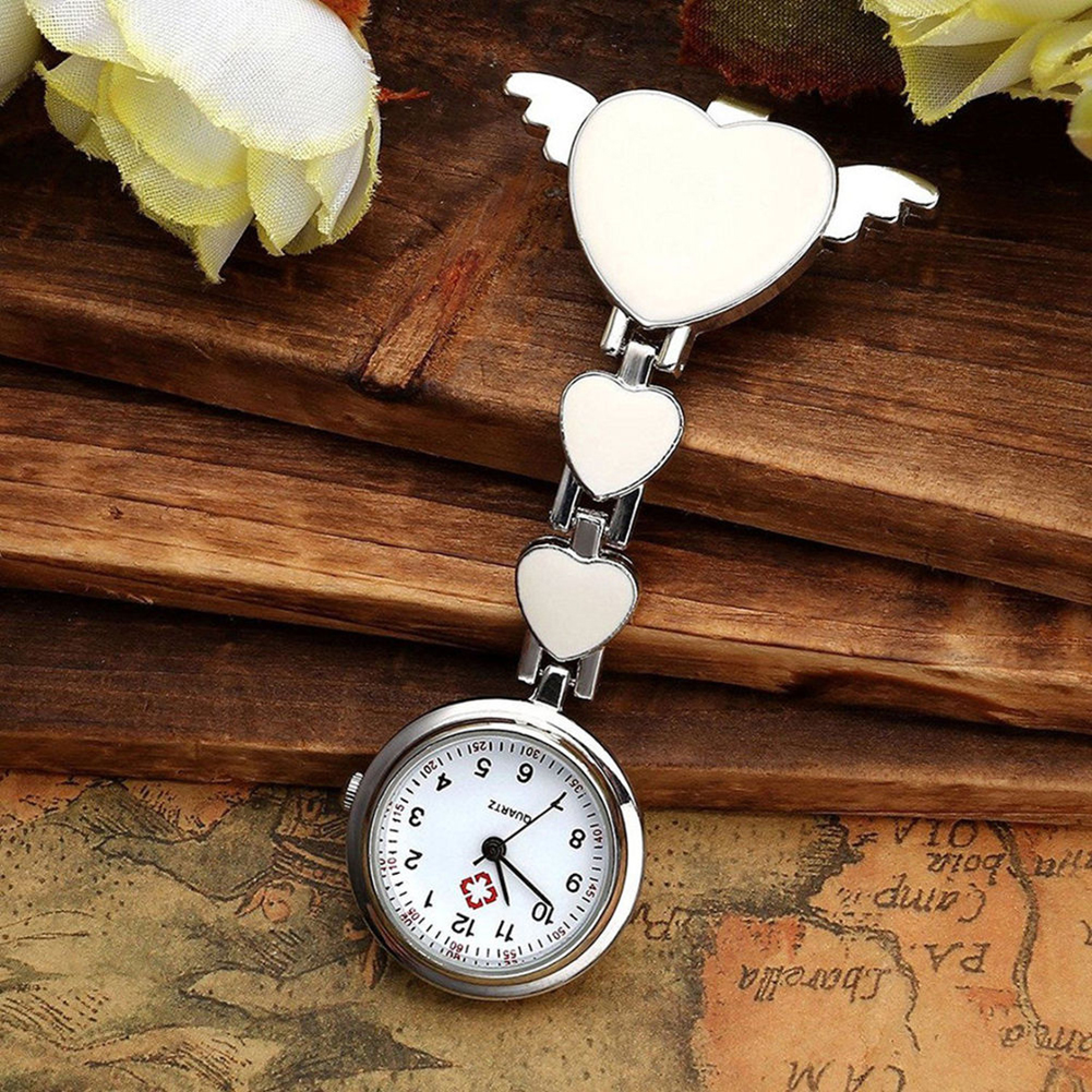 Nurses Watches Doctor portable Watch Cute Love Heart Quartz Clip on Fob Nurses Brooch Tunic Pocket Watch