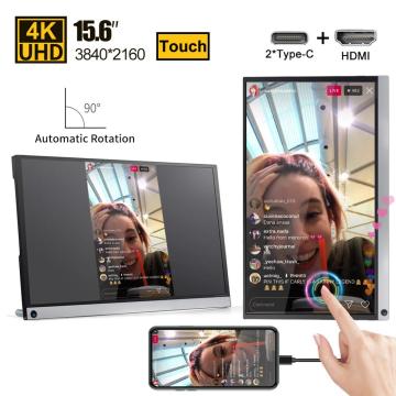 15.6 Inch Automatic Rotation 4K touch screen monitor for gaming PS4 Switch Xbox monitor PC gamer second screen USB C HDMI TV