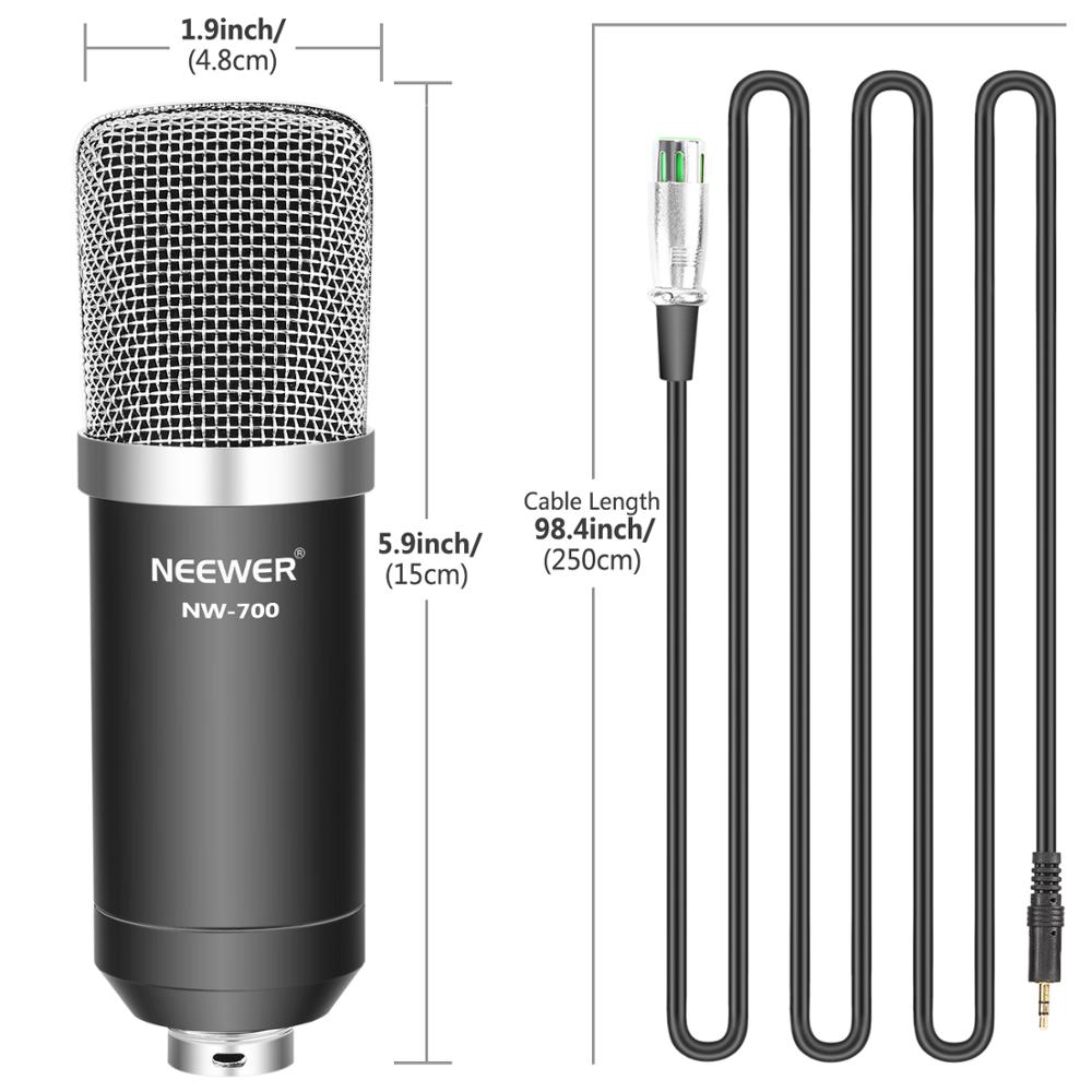 Neewer NW-700 Pro Condenser Microphone and Monitor Headphones Kit with Phantom Power Supply, Boom Scissor Arm Stand, Shock Mount