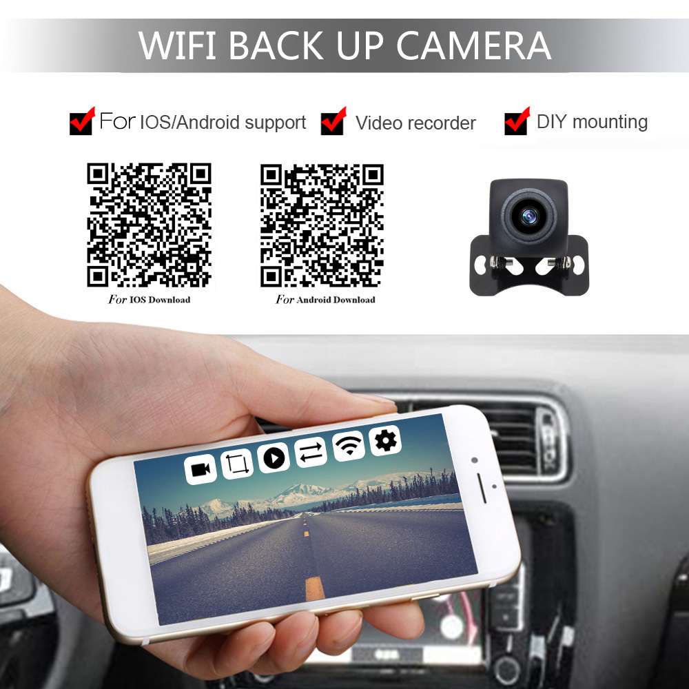 Wireless Backup Camera HD WIFI Rear View Camera for Car Vehicles WiFi Backup Camera with Night Vision IP67 Waterproof