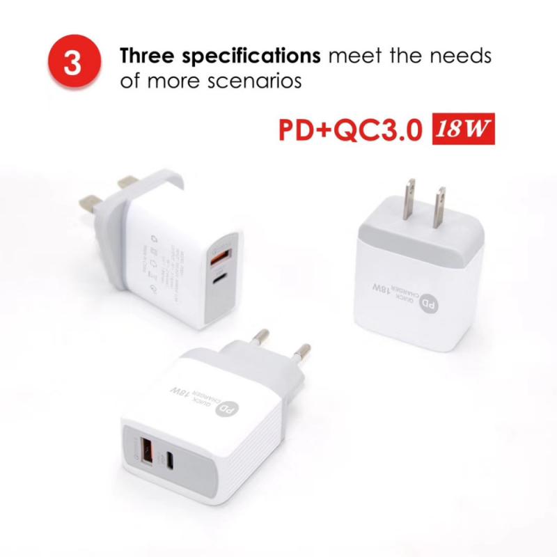 New Wave Pattern 18w PD+QC3.0 Mobile Phone Fast Charging Charger Multi-Spec PC Flame Retardant White Type-C Charging Head