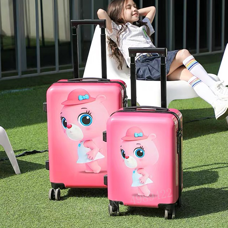 Kid's suitcase 17''carry on trolley luggage bag Cabin travel suitcase with wheels Children's Cartoon Bear Luggage coded lock bag