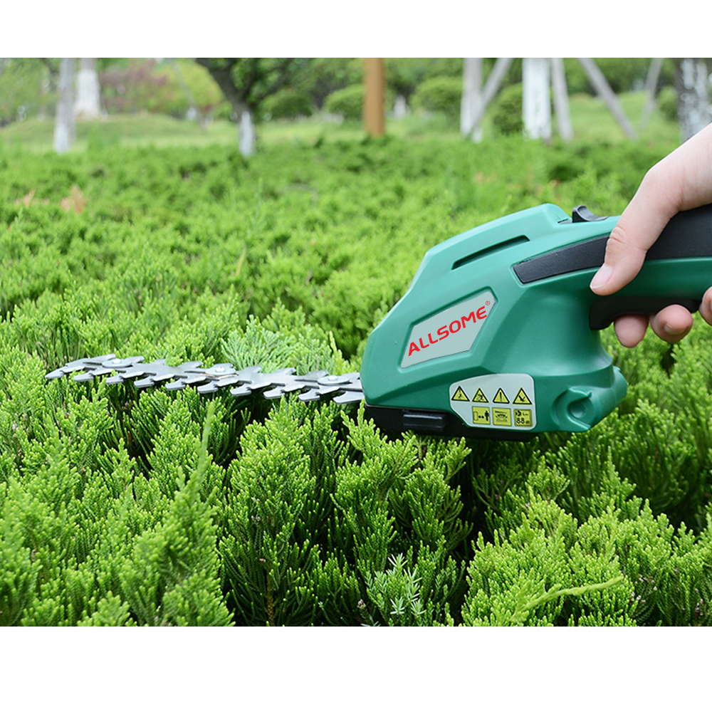 ALLSOME 2 in 1 7.2V Electric Hedge Trimmer Cordless Household Trimmer Rechargeable Weeding Shear Pruning Mower