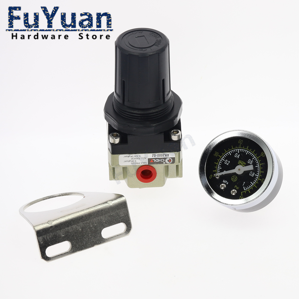 AR2000-02 Pressure Regulating Valve, G1/4'' Pneumatic mini air pressure regulator air treatment units W Fittings