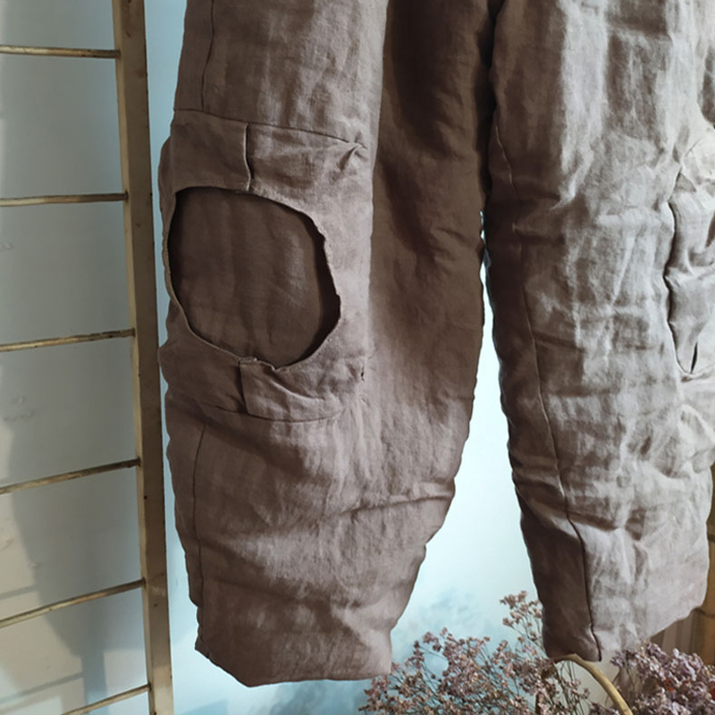 Johnature Women Vintage Wide Leg Pants Elastic Waist Cotton Linen Trouser 2020 Winter New Thick Pockets Warm Plus Cotton Pants