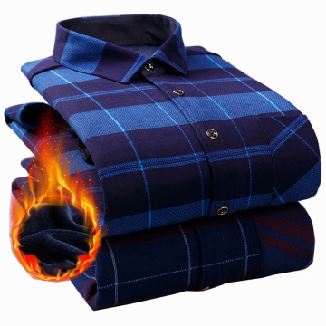 Casual Winter Plaid Warm Men's Shirt Plus Velvet Thick Long Sleeve Comfortable For Cold Weather