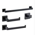 Matte Black 4-Piece Set Bathroom Accessories 304 Stainless Steel Wall Mount Toilet Paper Holder Towel Bar Ring Robe Hook