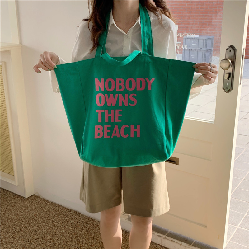 green cotton tote bag