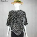 new arrival Hot Sale Real Fur Pashmina Shawls For Female Handmade Knitted Rabbit Fur Poncho Women Fur Shawl Winter