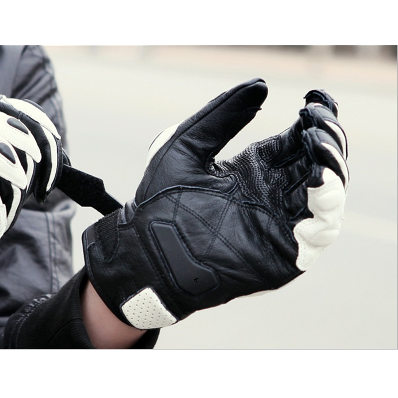 Mens Women 4 Season Driving Supertech Black/White Motorcycle Leather Gloves Racing Glove Motorbike Cowhide racing bike knight