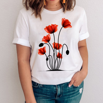 Women Graphic Flower Short Sleeve Style Girl Cute Printing 90s Clothes Lady Tees Print Tops Clothing Female Tshirt T-Shirt