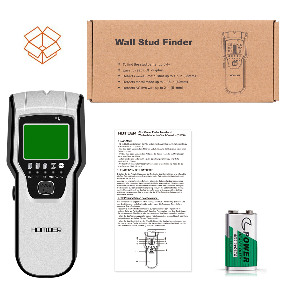 Stud Finder Sensor Wall Scanner,5 in 1 Electronic Wall Center Sensor Detector with Digital LCD Display & Sound Warning for Wood