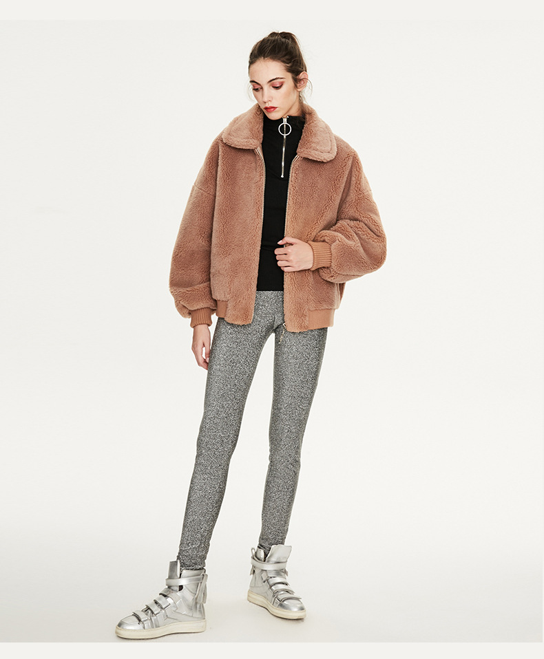 Ladies Zipper Drop Shoulder Sherpa Jacket