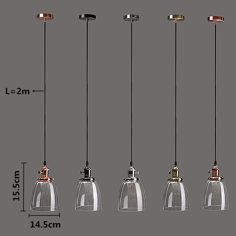 Hot E27 Retro Vintage Chandelier Lamp Shade Industrial Lamp Cover 2M Cord Coffee Bar Glass Cover Ceiling Fixture