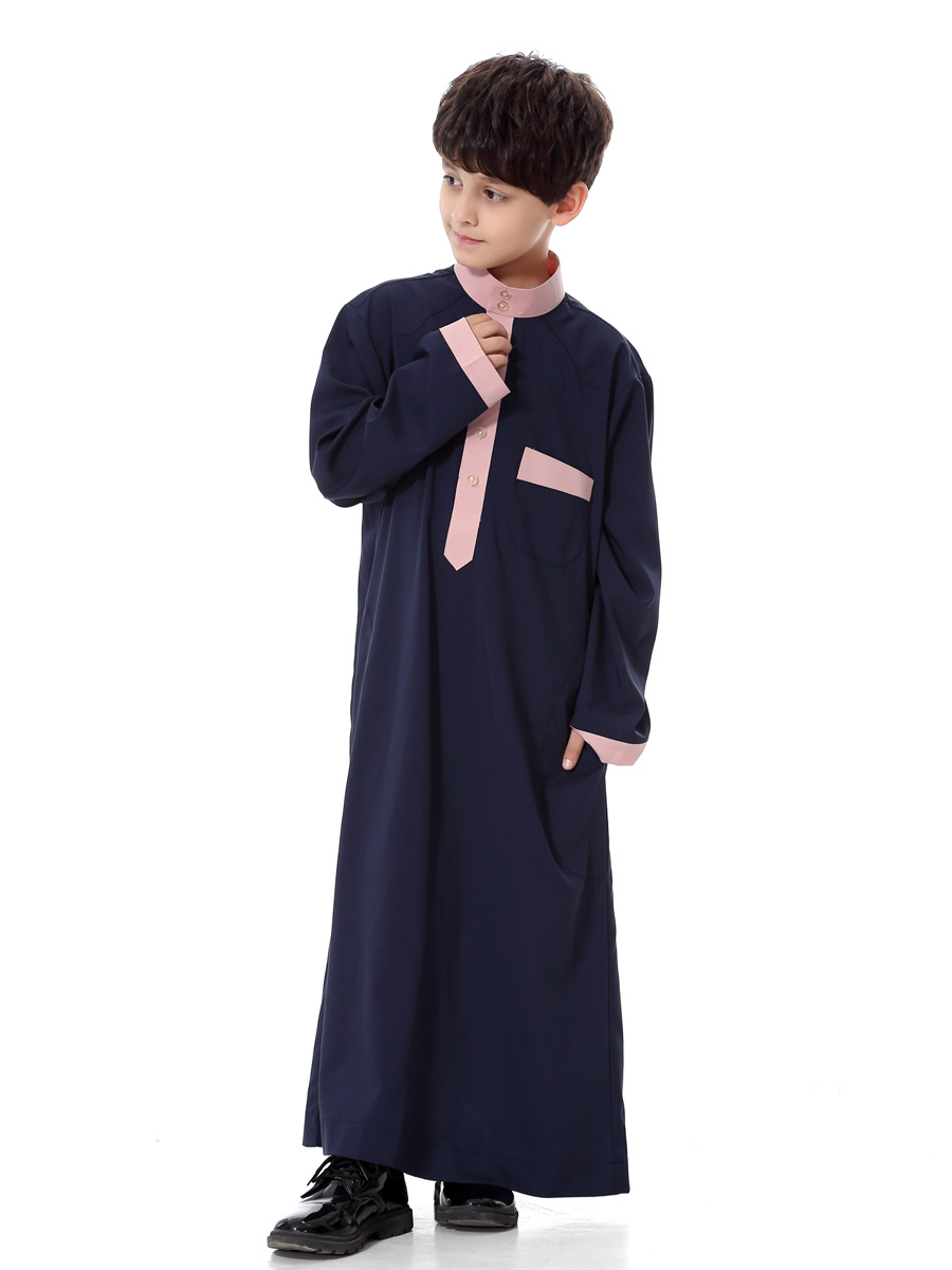 High quality Muslim Islamic Clothing for Children Arabia Jubba Thobe plus size dubai boy's Kaftan Abaya clothing 4 colors