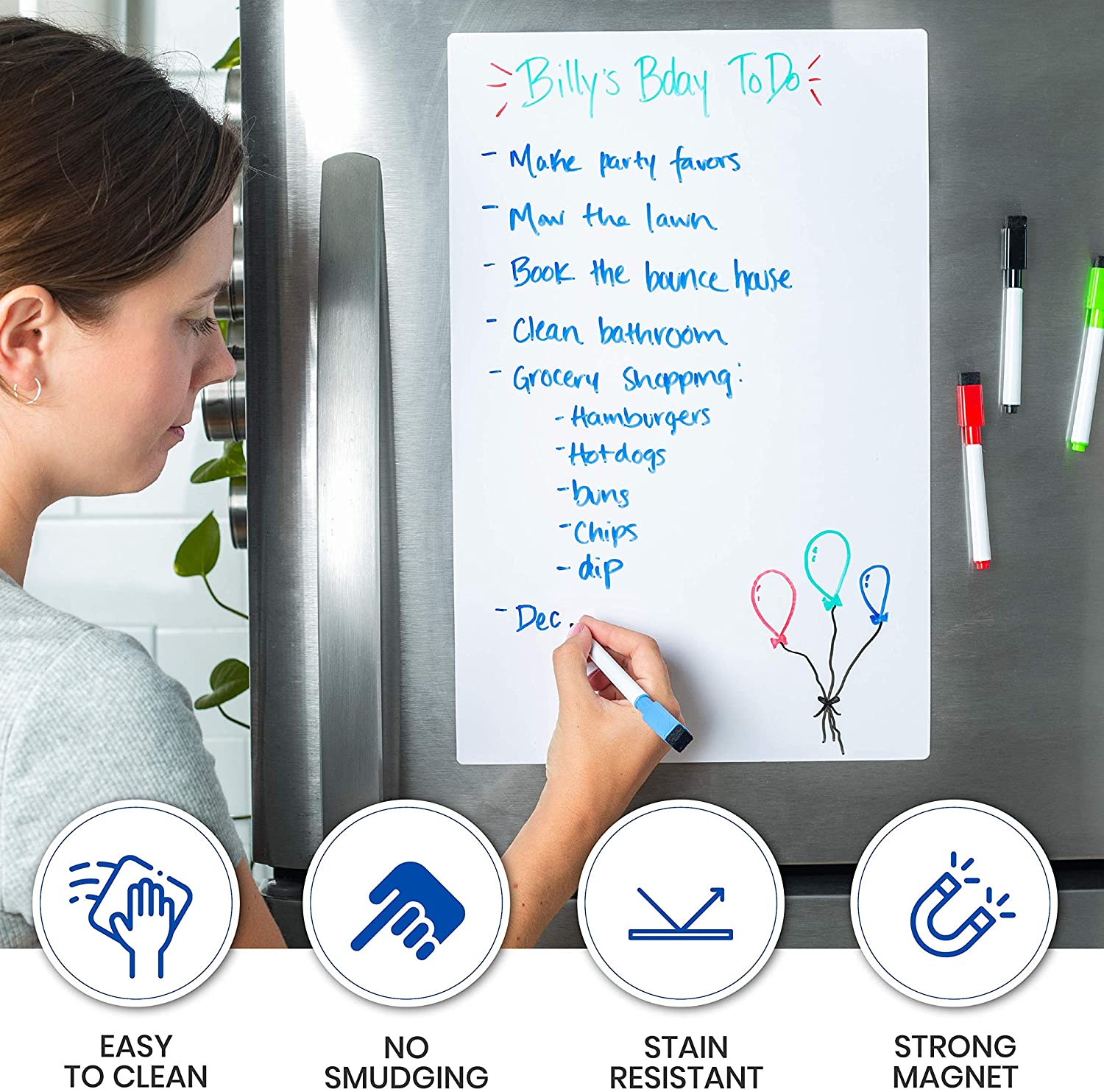 16.5"x11.5" Magnetic Dry Erase Whiteboard Sheet for Refrigerator 4 Magnetic Markers Magnetic Eraser Dry Erase Board A3 Size Note