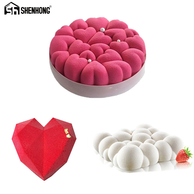 SHENHONG 3PCS/Set Cake Mold For Baking Heart Love Dessert Mousse Silicone Decorating Mould Cloud Pastry Valentine's Day Wedding