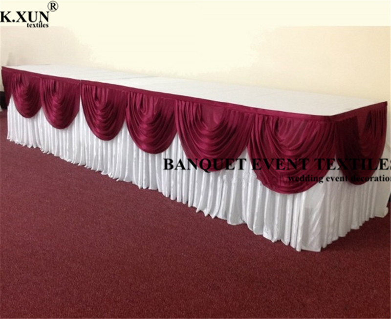 3M Long Ice Silk Table Skirt Tablecloth Skirting With Top Swag Drape For Wedding Event Party Decoration