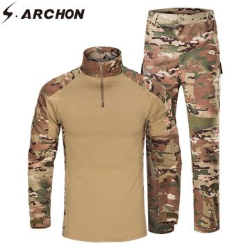 S.ARCHON Camouflage Military Uniform Set Men Long Sleeve Multicam Tactical Soldier Army Uniform Camo Combat Battle Clothes Suit