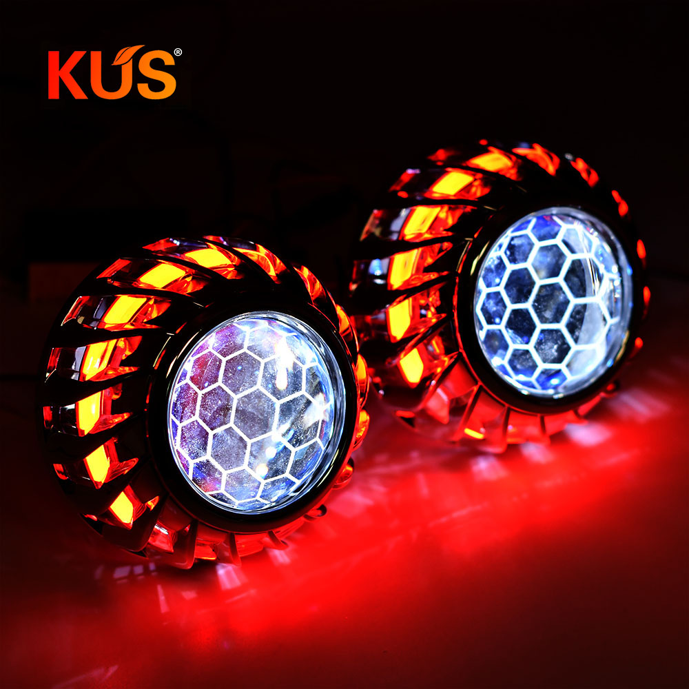 2.5inch Honeycomb Bi xenon hid Projector lens led day running white angel eyes H1 H4 H7 retrofit car assembly kit DRL