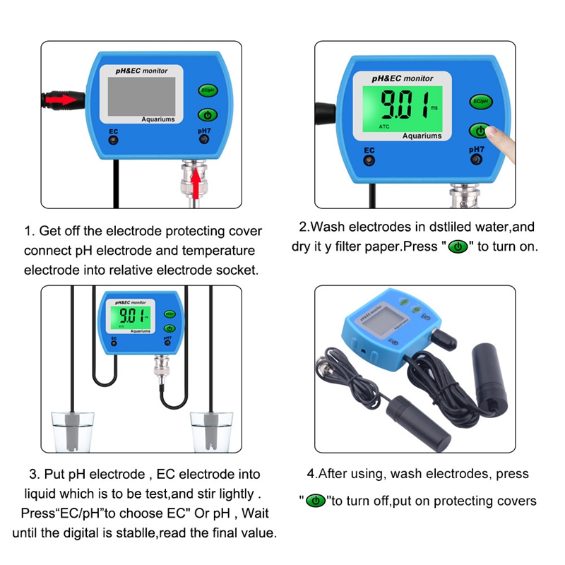 Digital LCD Online PH TEMP Meter Acidimeter Aquarium Drinking Water Quality Monitor 0.01 PH Electrode Analyzer EU Plug
