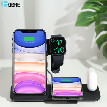 DCAE Wireless Charging Dock Station for iPhone 11 XS XR X 8 4 in 1 15W Qi Fast Charger Stand for Apple Watch 5 4 3 2 Airpods Pro