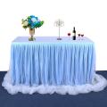 6ft/9ft/14ft Thread Ribbon Tulle Table Skirt For Party Wedding Decoration White Pink Blue 3 Colors To Choose