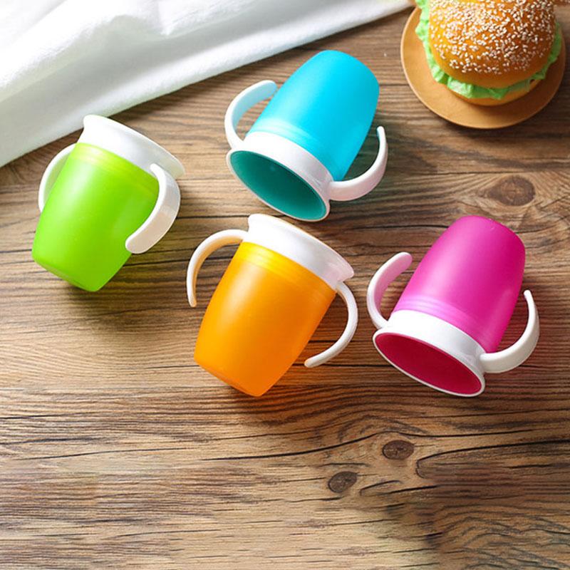 360 Degrees Leakproof Magic Kids Water Feeding Bottle Rotated Baby Learning Drinking plastic Cup with Double Handle Flip Lid