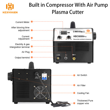 HZXVOGEN Plasma Welders HBC6000 Pro Plasma Cutter Welding Machine Built in Compressor With Air Pump For Copper Stainless