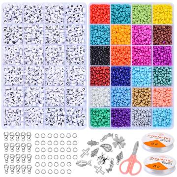 Bracelets DIY Beads For Jewelry Making Set Kandi Beads For Bracelets Bead Craft Kit Set Glass Seed Letter Alphabet DIY Art Craft