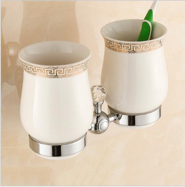 gold Crystal+ Brass+Glass Bathroom Accessories Gold double cup Tumbler Holders,Toothbrush Cup Holders,free shipping LB5720