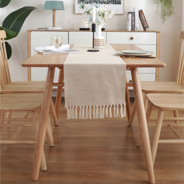 Cilected Modern Simple Table Runner Beige Handmade Tassel Cotton Linen Tablecloth Household Runners Table Decoration