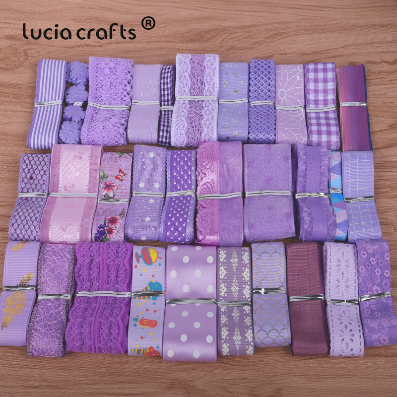 Lucia Crafts 1Yard Lace Trim Printed Organza Grosgrain Satin Ribbons Tape DIY Bow Craft Sewing Garment Wedding Decoration P0616