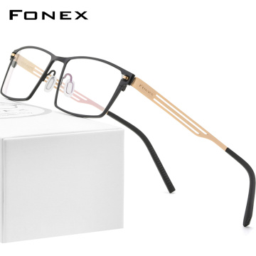 FONEX Pure Titanium Glasses Frame Men 2020 New Prescription Square Eyeglasses Frames Women Myopia Optical Screwless Eyewear 8531