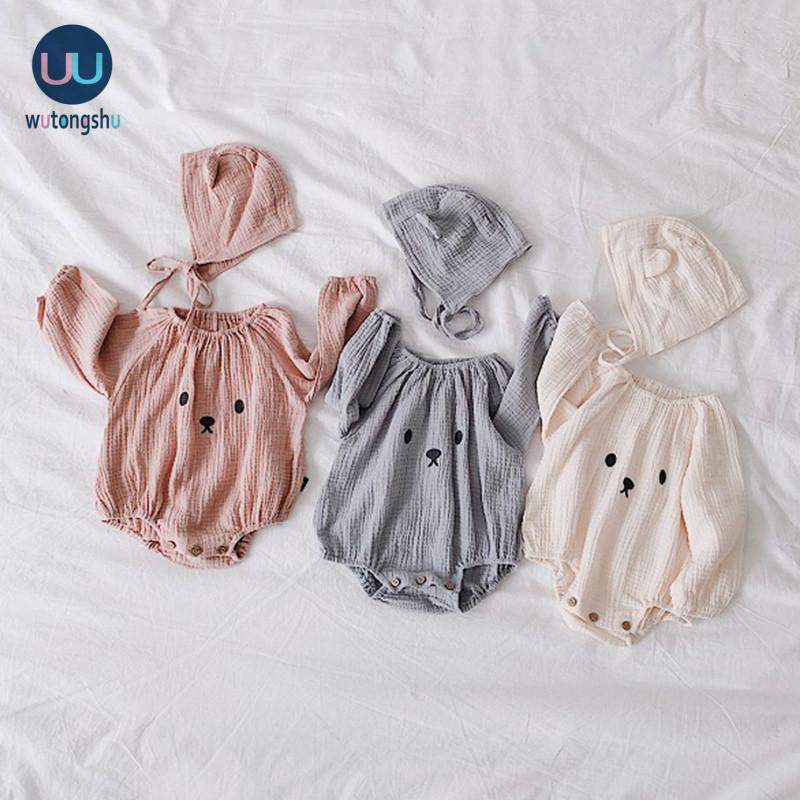 Fashion Baby Girl Clothes One-pieces Jumpsuits + Hat Long Sleeves Baby clothing Infant Girl Clothes Cotton Baby Rompers For 0-2Y