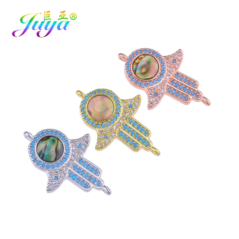 Juya DIY Micro Pave Blue Crystals Enamel Greek Turkish Evil Eye Charm Connector Accessories For Women Bracelets Earrings Making