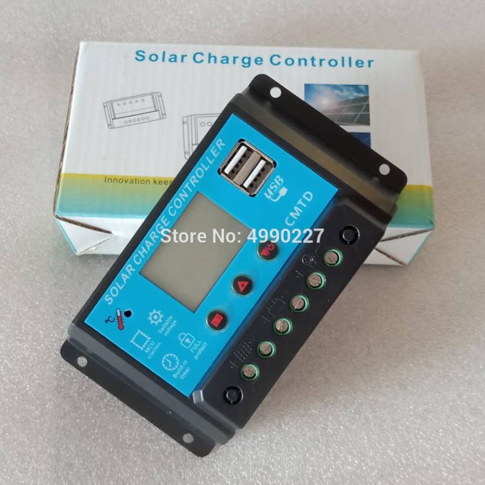 20A 10A 12V 24V Auto Solar Panel Battery Charge Controller PWM LCD Display Solar Collector Regulator with Dual 5V USB Output