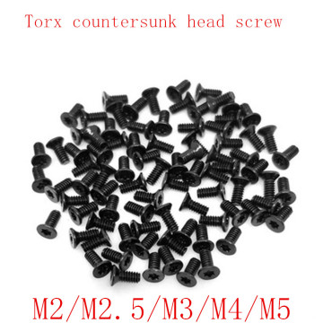 20-50pcs/lot M2 M2.5 M3 M4 M5 steel with black six lobe torx countersunk head screw