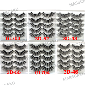 MASSCAKU 5Pairs 20-25mm 3D Faux Mink Hair False Eyelashes Natural/Thick Long Eye Lashes Wispy Makeup Beauty Extension Tools